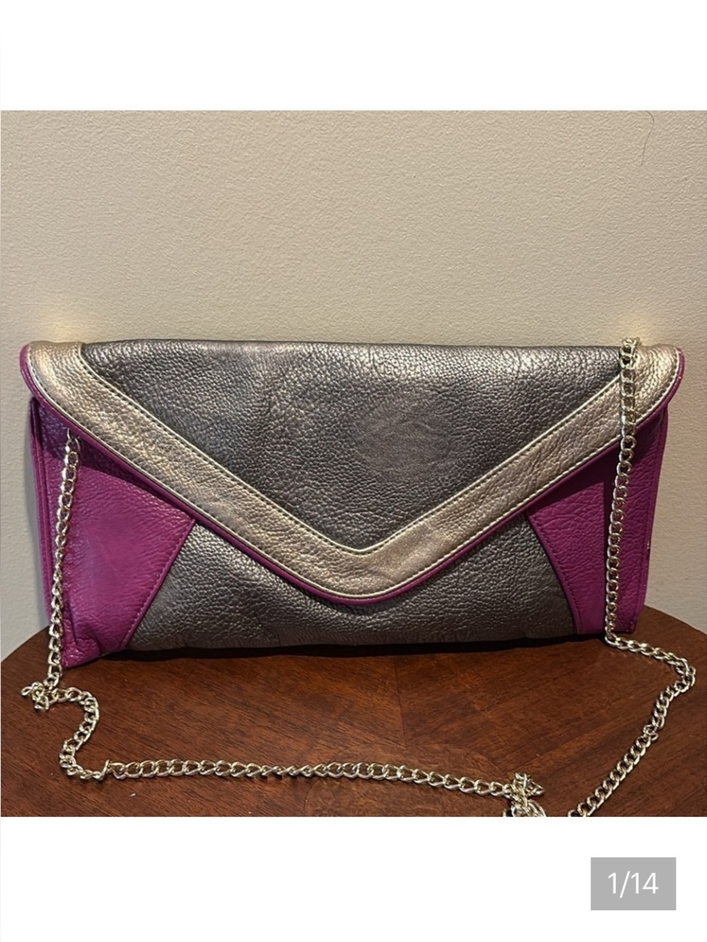 Steve Madden Clutch Crossbody bag Vegan Leather Raspberry steel & gold metallic